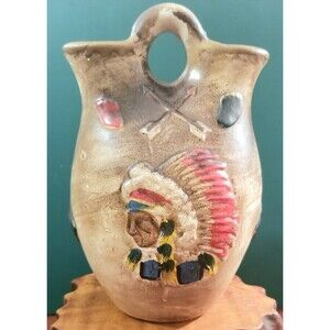 Vintage Native American-Style Navajo Wedding Jug Embossed Made in Japan 8"x5"x4"